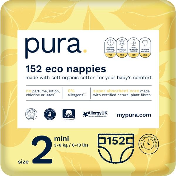 Pura Premium Eco Baby Nappies, Size 2 (3-6kg) 152 Nappies GOODS Superdrug   