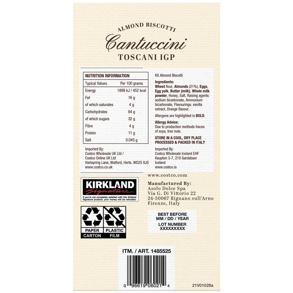 Kirkland Signature Cantuccini Toscani IGP Almond Biscotti, 1kg