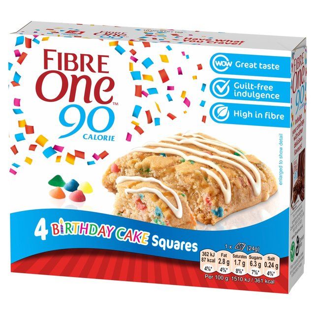 Fibre One 90 Calorie Birthday Cake Bars   4 x 24g