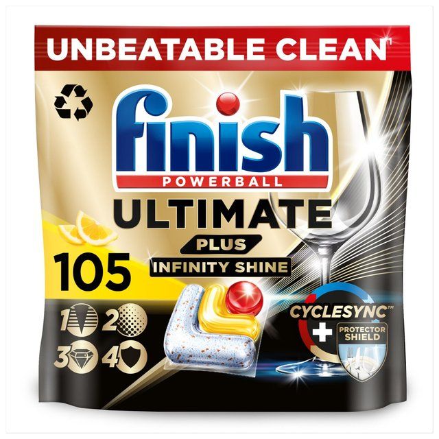 Finish Ultimate Plus Infinity Shine Lemon Dishwasher Tablets   105 per pack