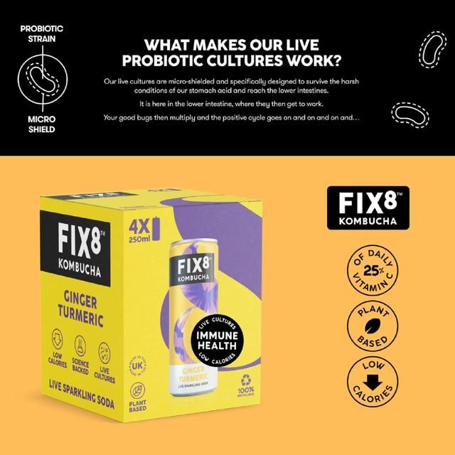 Fix8 Ginger Turmeric Kombucha Multipack   4 x 250ml