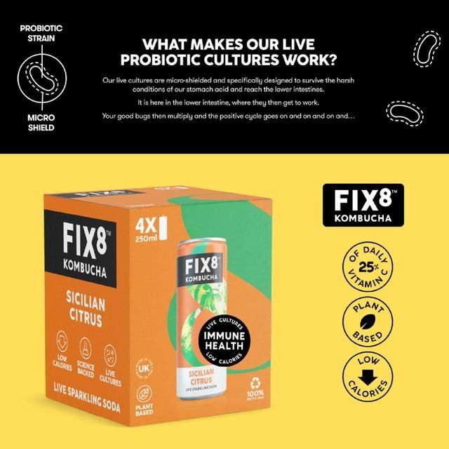 Fix8 Sicilian Citrus Kombucha Multipack   4 x 250ml