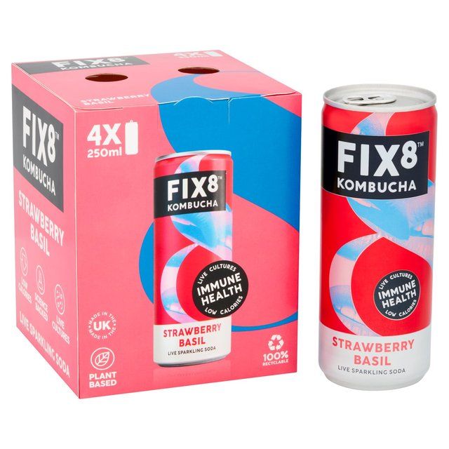 Fix8 Strawberry Basil Kombucha Multipack   4 x 250ml