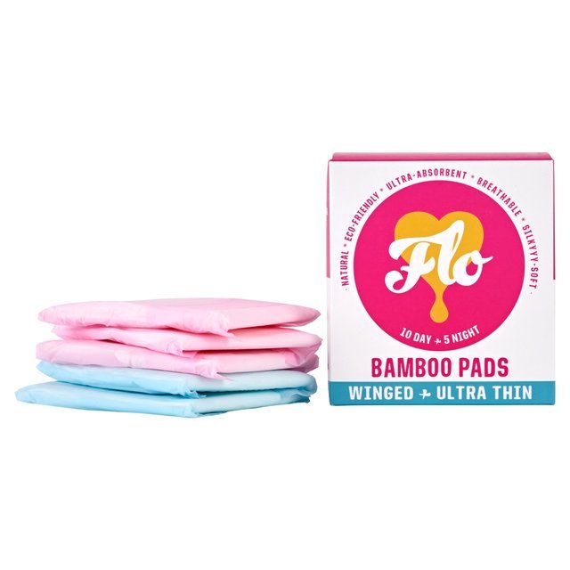 FLO Bamboo Sanitary Night & Day Pads Winged & Ultra Thin    15 per pack