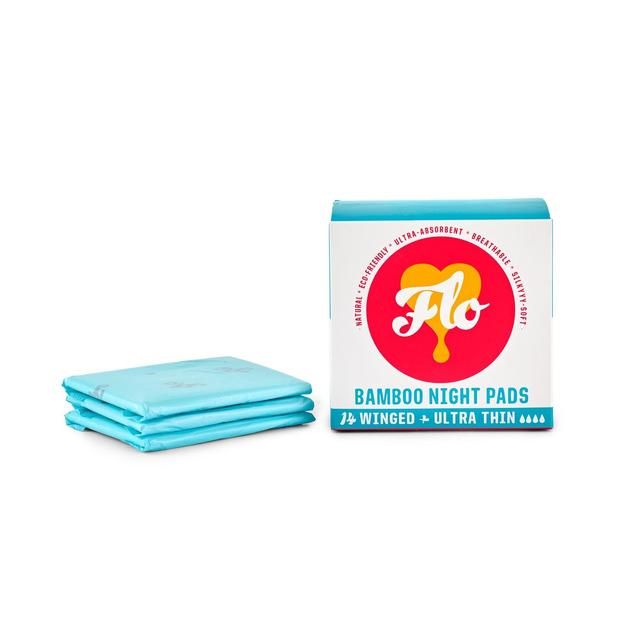 FLO Bamboo Sanitary Night Pads Winged & Ultra Thin    14 per pack