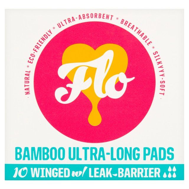 FLO Sanitary Bamboo Pads Winged &amp;amp; Ultra-Long   10 per pack