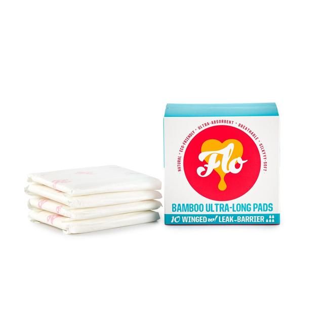 FLO Sanitary Bamboo Pads Winged &amp;amp; Ultra-Long   10 per pack