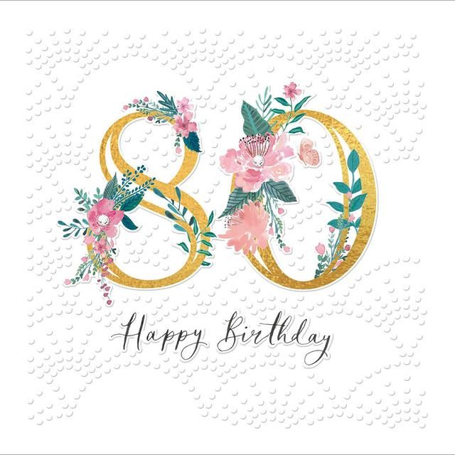 Floral 80th Birthday Card