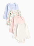 Floral Plain Long Sleeve Bodysuit 4 Pack 6-9 months