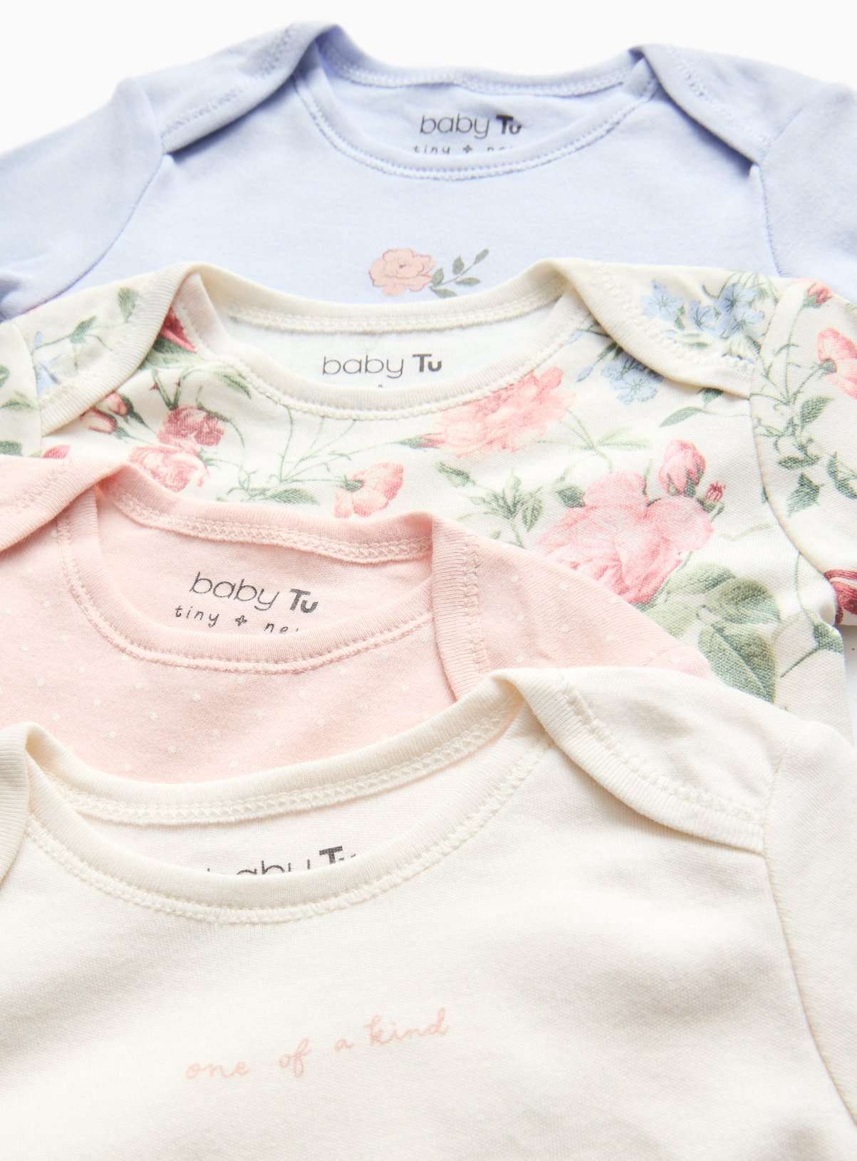 Floral Plain Long Sleeve Bodysuit 4 Pack 6-9 months