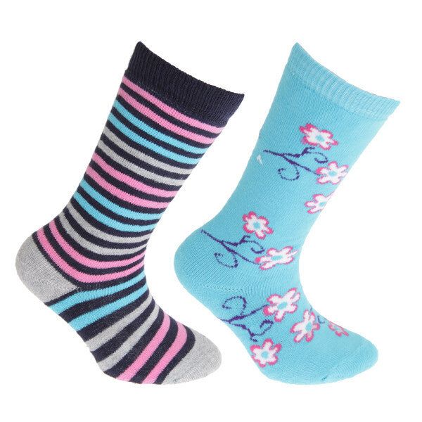 FLOSO Kids Cotton Rich Welly Socks (2 Pairs) (12.5 -3.5) Blue/Pink