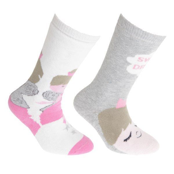 FLOSO Kids Cotton Rich Welly Socks (2 Pairs) (12.5 -3.5) Cream/Pink