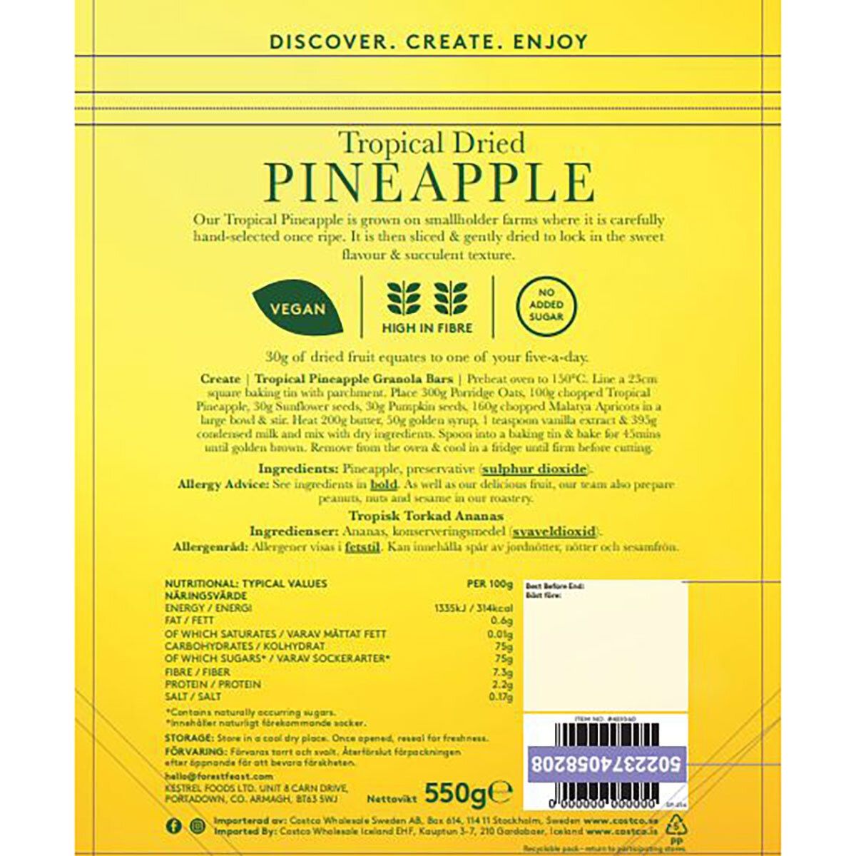 Forest Feast Dried Tropical Pineapple, 550g