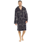 Foxbury Mens Coral Fleece Check Hooded Robe (M)