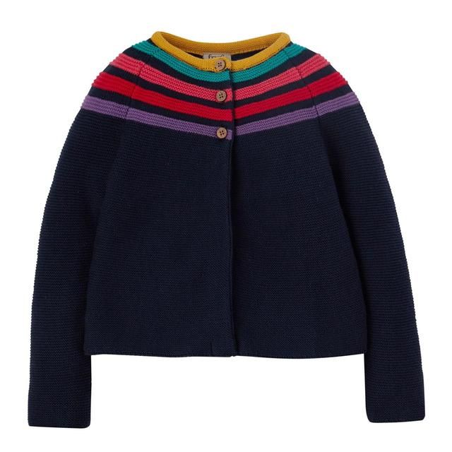 Frugi GOTS Organic Gabbie Cardigan Navy/Rainbow 2-3 years