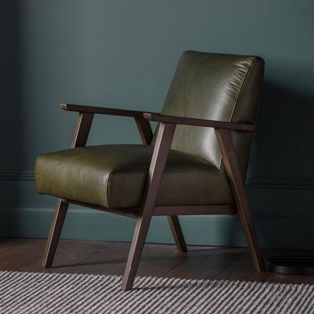 Gallery Neyland Green Leather Armchair