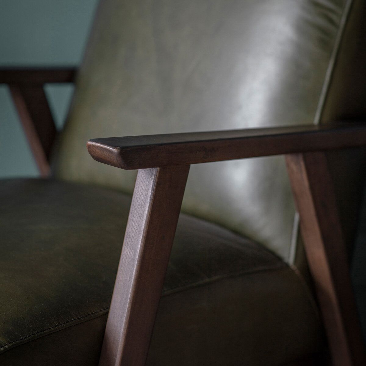 Gallery Neyland Green Leather Armchair