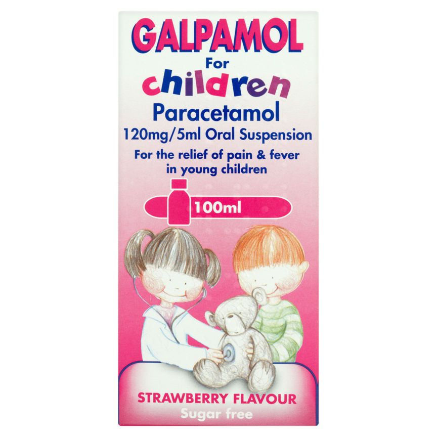 Galpamol Paracetamol 120mg/5ml Oral Suspension Strawberry Flavour Sugar Free 100ml