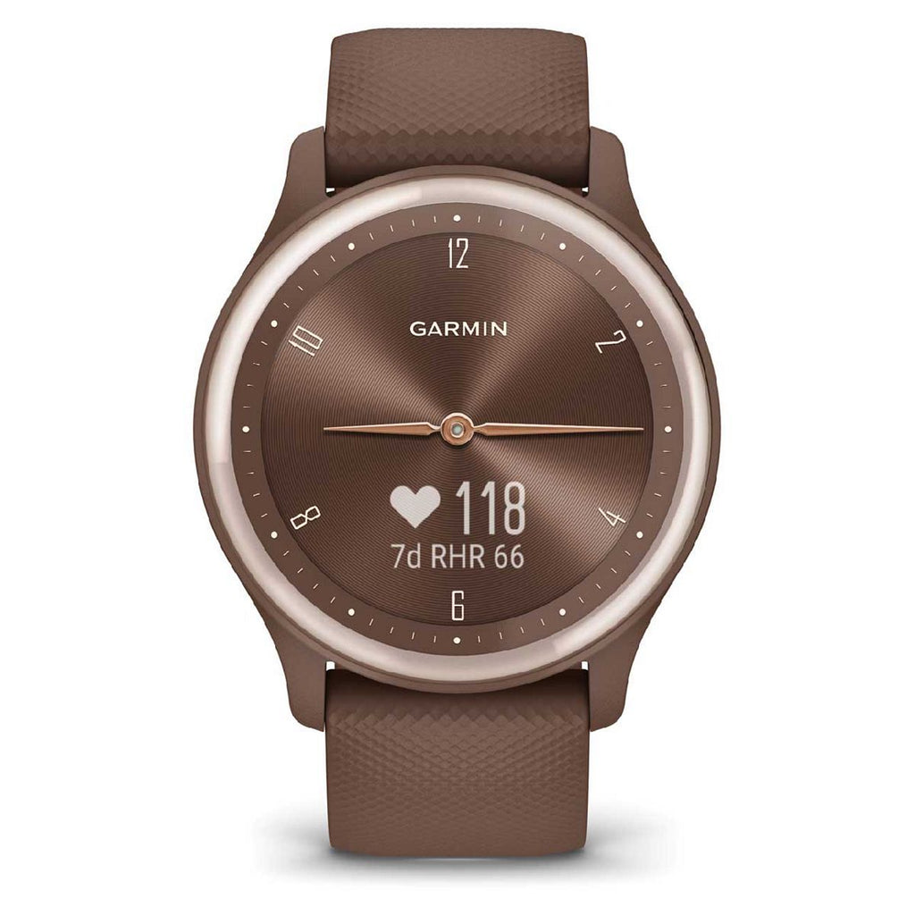 Garmin Vívomove® Sport Smartwatch - Cocoa Case and Silicone Band with Peach Gold Accents