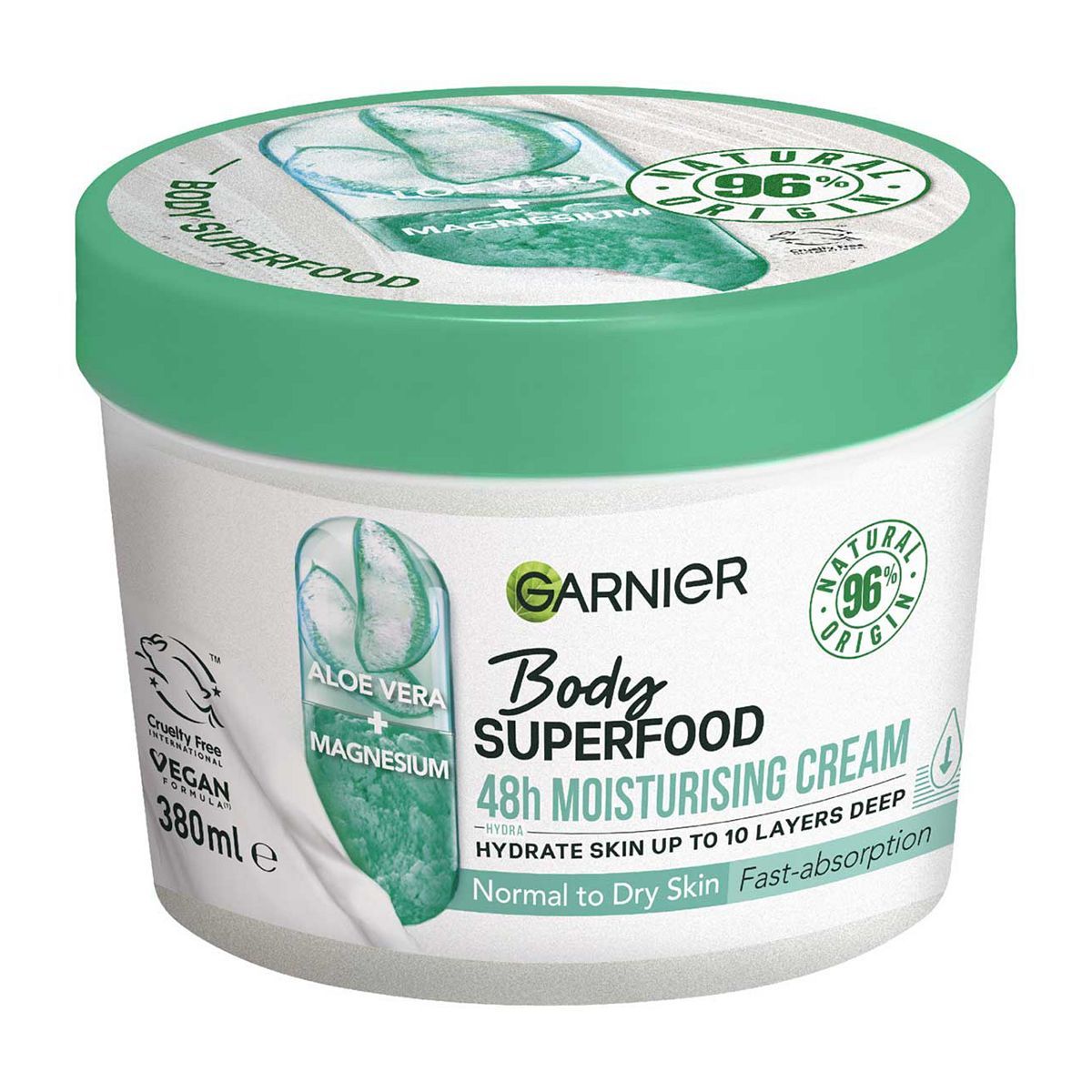 Garnier Body Superfood, Moisturising &amp;amp; Soothing Body Cream, Aloe Vera &amp;amp; Magnesium 380ml&amp;nbsp;