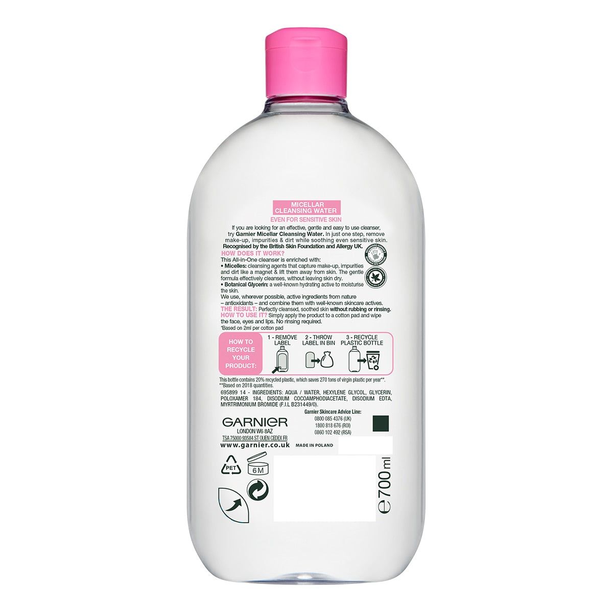 Garnier Micellar Cleansing Water, 2 x 700ml