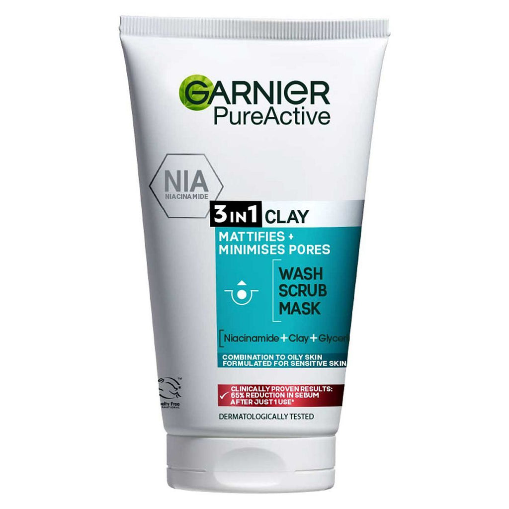 Garnier Pure Active 3in1 Clay Mask-Wash-Scrub For Oily Skin 150ml