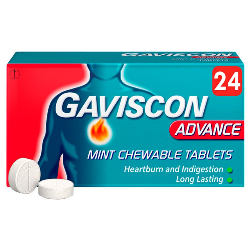 Gaviscon Advance Double Strength Heartburn &amp;amp; Indigestion Mint Flavour Tablets x 24