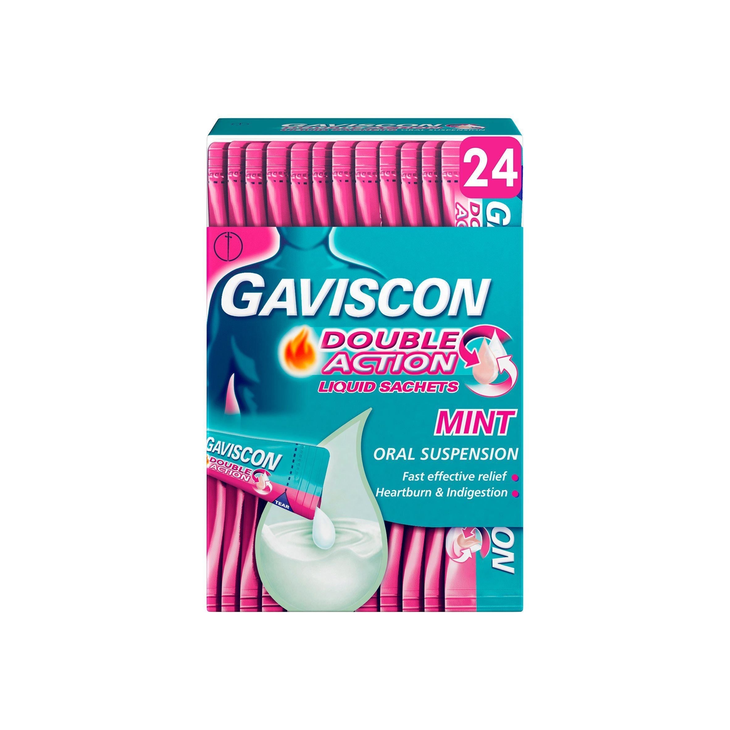 Gaviscon Double Action Heartburn &amp;amp; Indigestion Mint Flavour Sachets 24x10ml