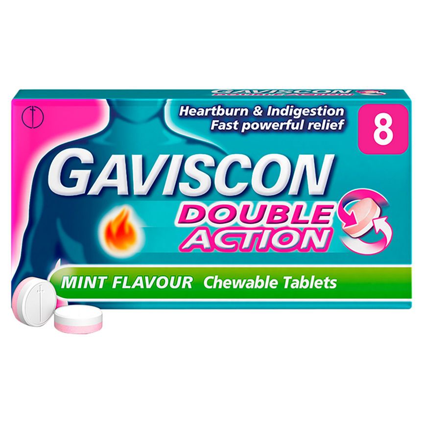 Gaviscon Double Action Heartburn & Indigestion Mint Flavour Tablets x 8