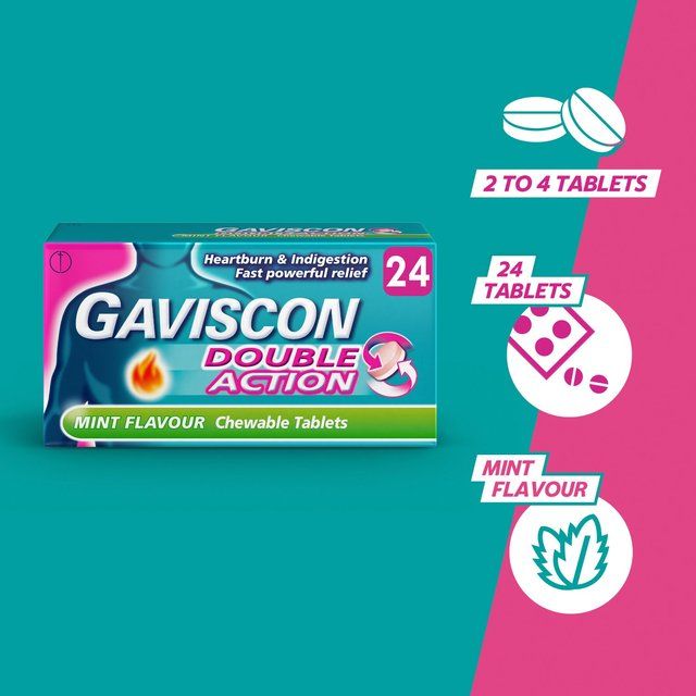 Gaviscon Double Action Tabs Heartburn Indigestion Mint   24 per pack