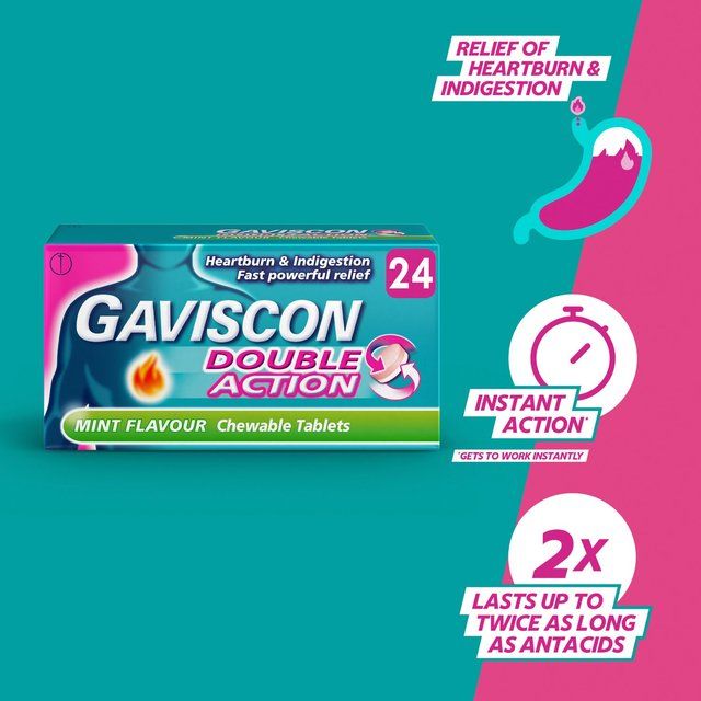 Gaviscon Double Action Tabs Heartburn Indigestion Mint   24 per pack