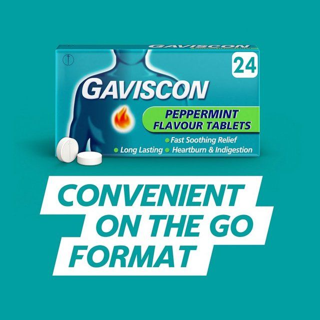 Gaviscon Heartburn &amp;amp; Indigestion Relief Peppermint Flavour Tablets   24 per pack