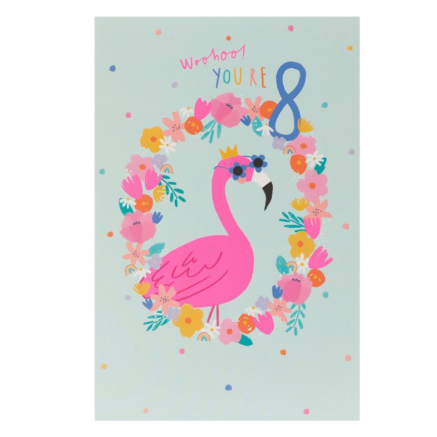 George Home Age 8 Flamingo Birthday Card