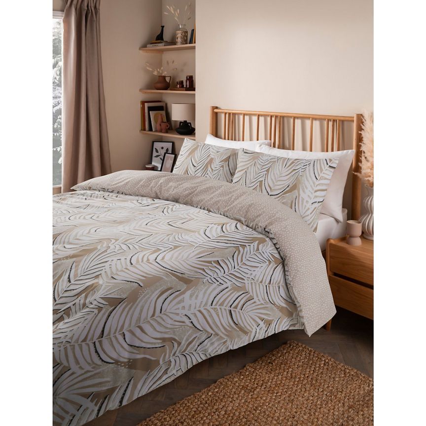 George Home Beige Zebra Leaf Reversible Duvet Set -King