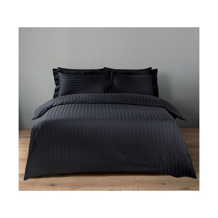 George Home Black 100% Cotton Sateen Stripe Duvet Set -King