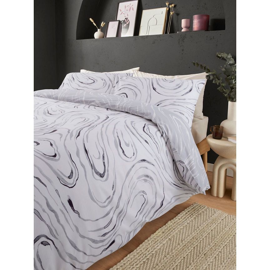 George Home Black &amp;amp; White Painted Marble Reversible Duvet Set - Double