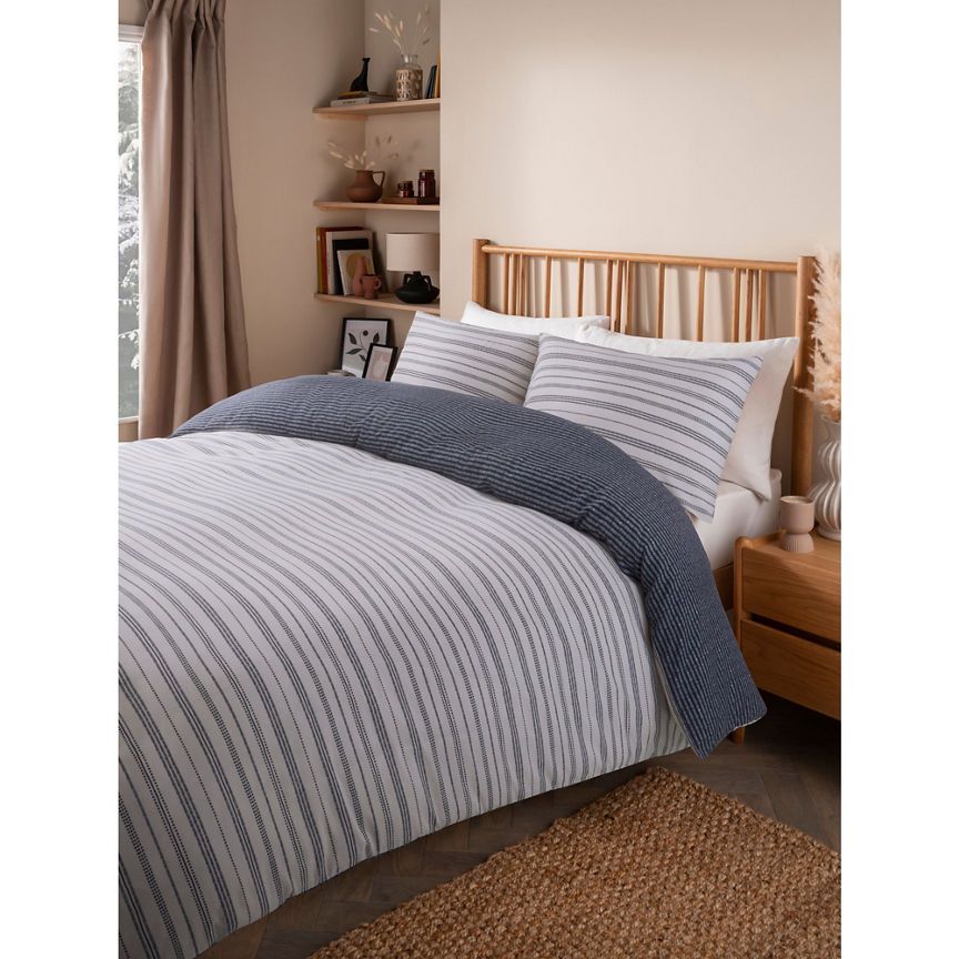 George Home Blue &amp;amp; White Mark Making Stripe Reversible Duvet Set -Single