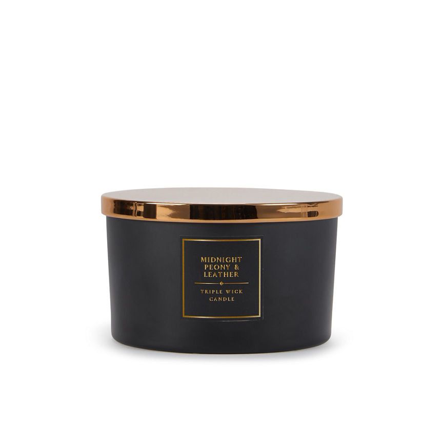 George Home Classic Midnight Peony and Leather Triple Wick Candle