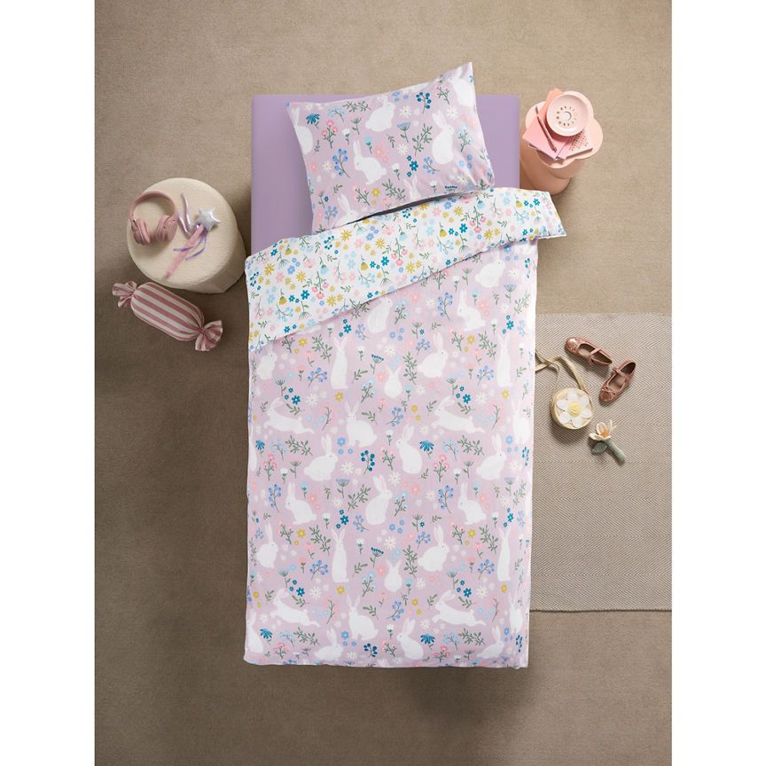 George Home Ditsy Floral Bunny Reversible Cotton Duvet Set - Toddler