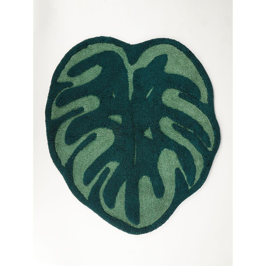 George Home Green Leaf Shaped Cotton Bath Mat