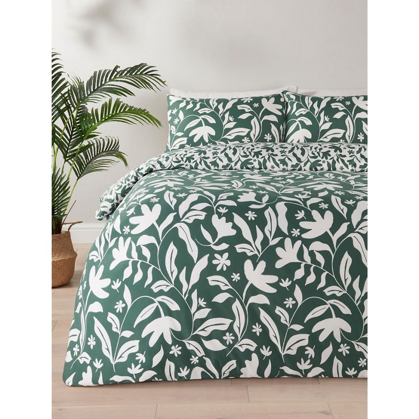 George Home Green &amp;amp; White Le Jardin Reversible Duvet Set -Single