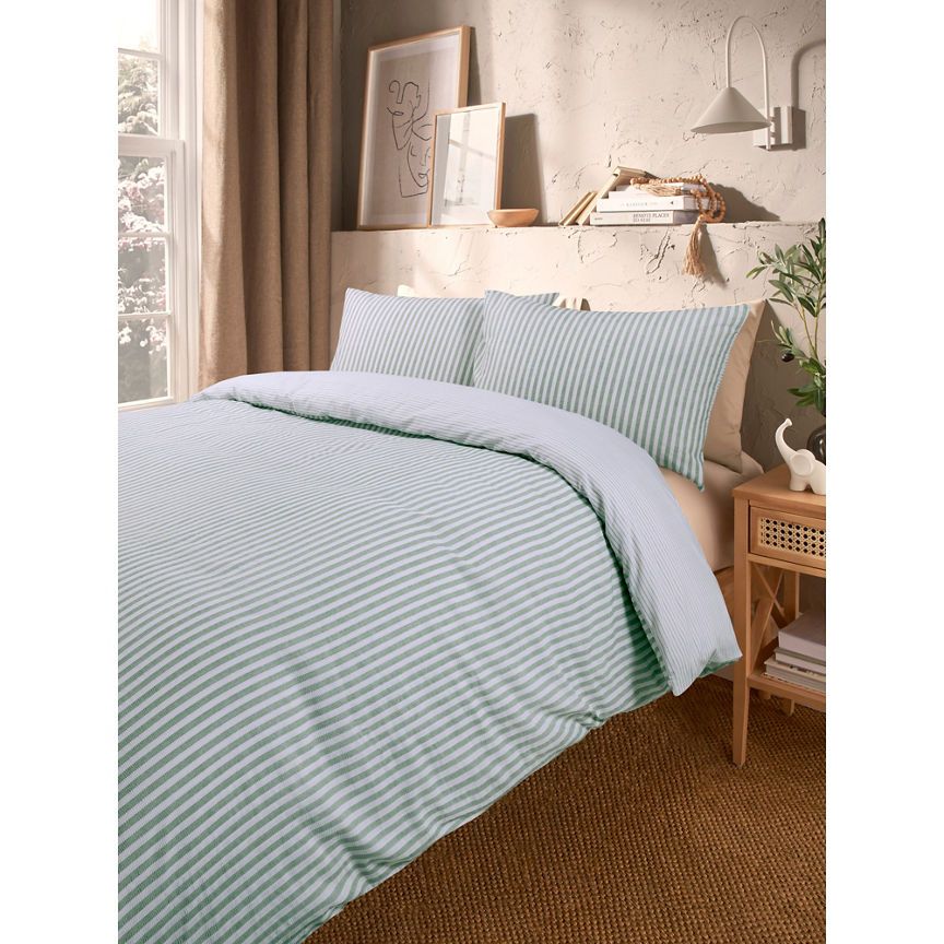 George Home Green &amp;amp; White Textured Stripe Seersucker Duvet Set -King