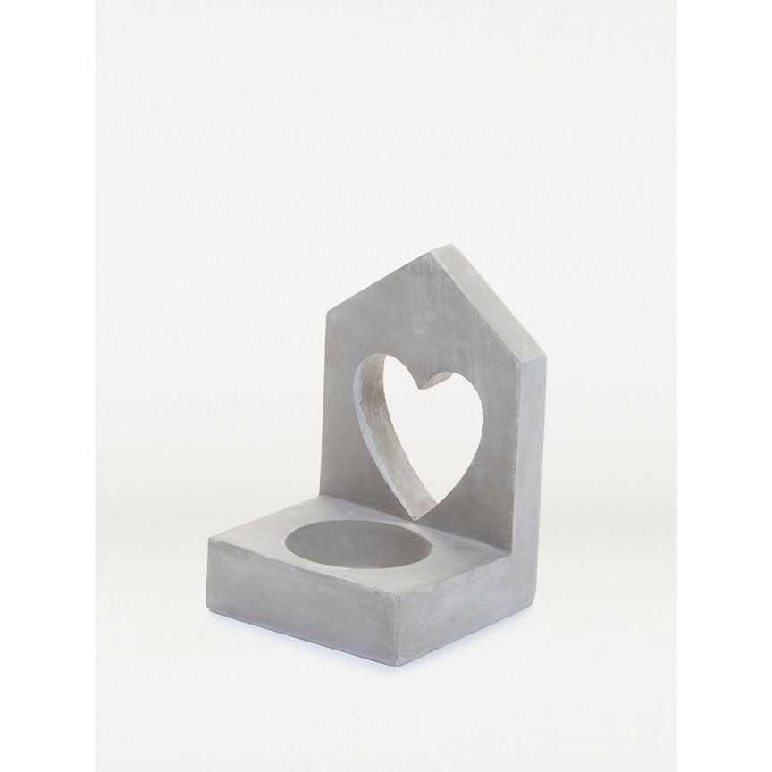 George Home Grey Cement Heart Tealight Holder