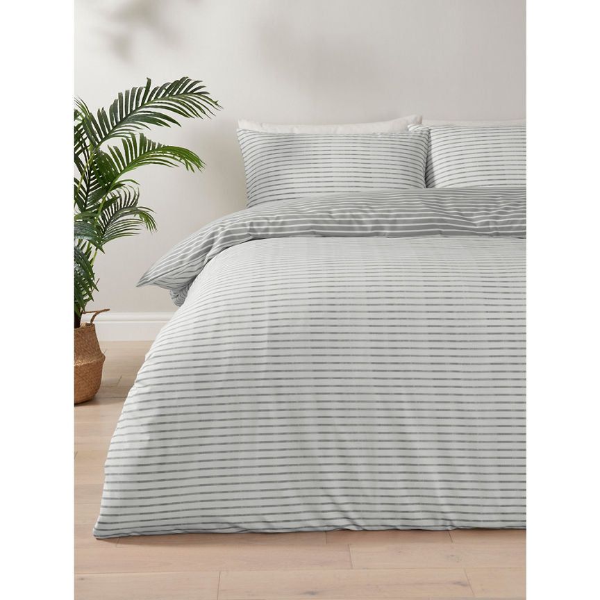 George Home Grey Striped Soft Touch Reversible Duvet Set - Single