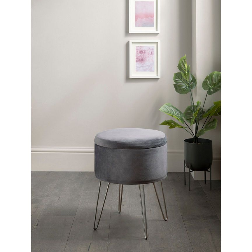 George Home Grey Velvet Storage Stool