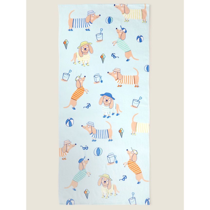 George Home Light Blue Beach Dogs Print Coton Beach Towel