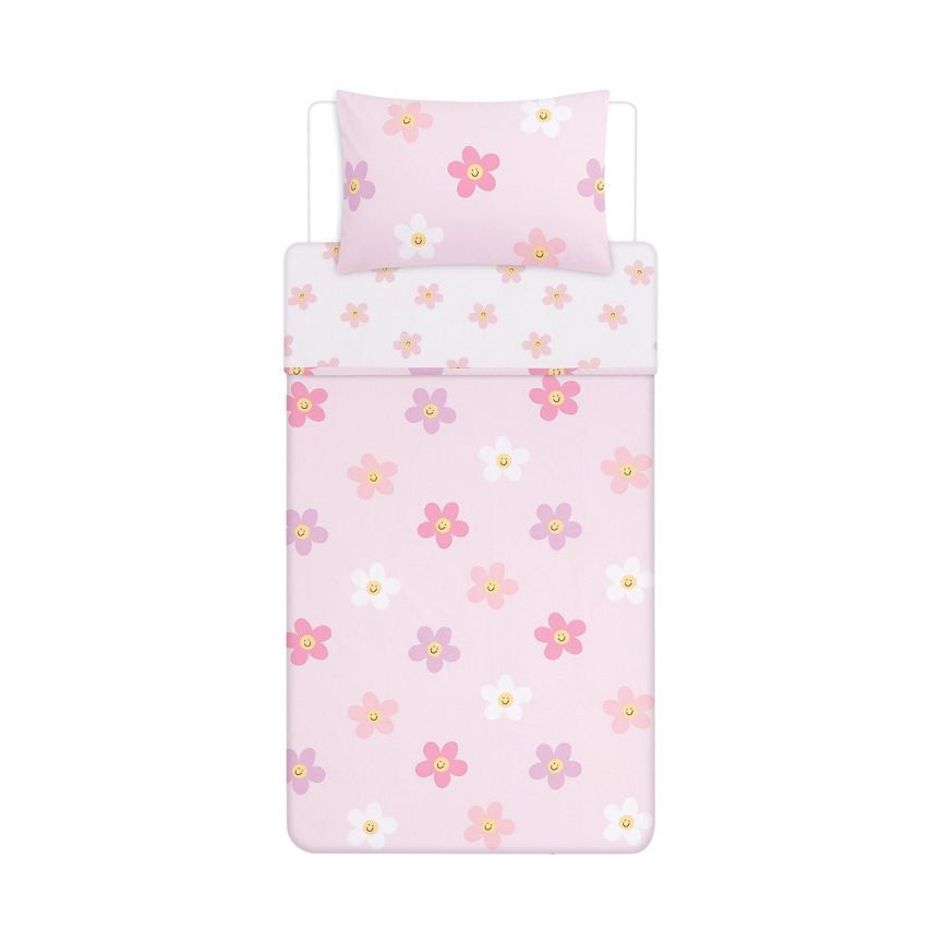 George Home Pink Daisy Reversible Single Duvet Set - Single