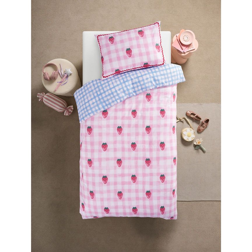 George Home Pink Strawberry Reversible Duvet Set - Single