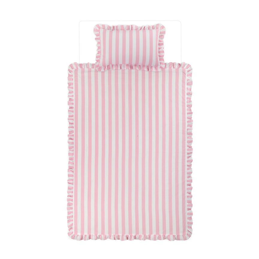 George Home Pink & White Stripe Frill Reversible Duvet Set - Toddler