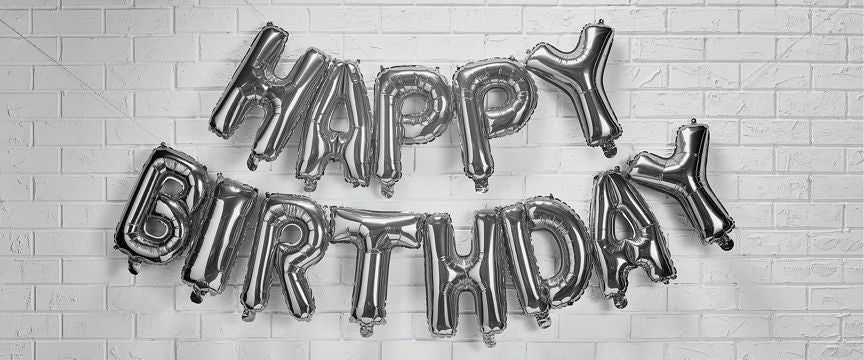 George Home Silver Happy Birthday Balloon Banner